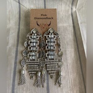Pink Diamondback Silver-Tone Rhinestones Chandelier Dangle Fashion Earrings